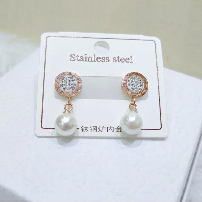Anting titanium romawi gantung mutiara