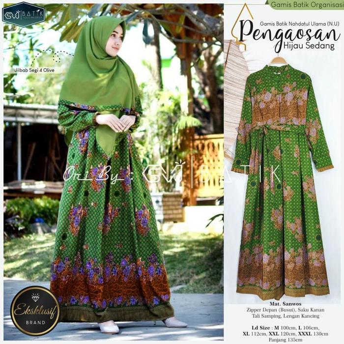 GAMIS PENGAOSAN MUSLIMAT NU HIJAU BAJU MUSLIM DEWASA FREE MASKER NU