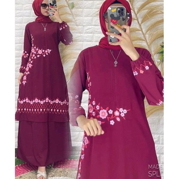 GAMIS MALAYSIA BORDIR BUNGA SAMPING PREMIUM