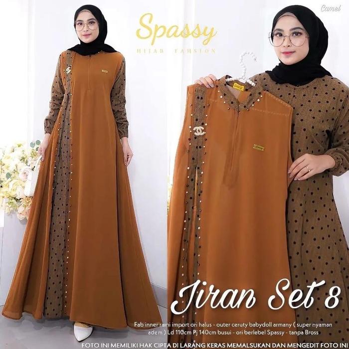 Gamis Terbaru Jiran Set 8 2in1 Gamis + Outher Bahan Rami IMPORT mix