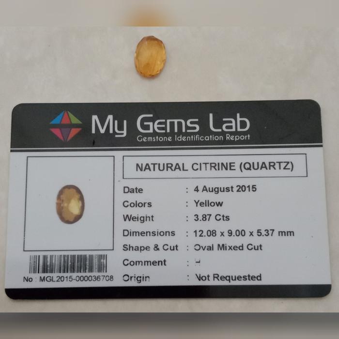 Batu Natural Yellow Citrine Sertifikat