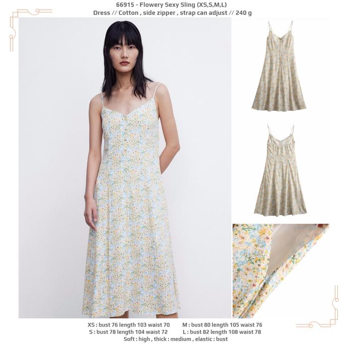 66915 Flowery Sexy Sling Dress Import Baju Wanita Katun Lembut Glamour
