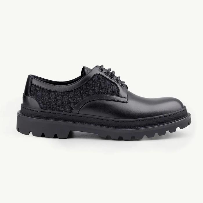 Dior Explorer Oblique Derby Shoes in Black Smooth Calfskin x Jacquard