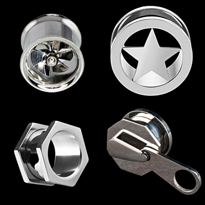 tunnel piercing turbin bintang baut sleting stainless steel silver