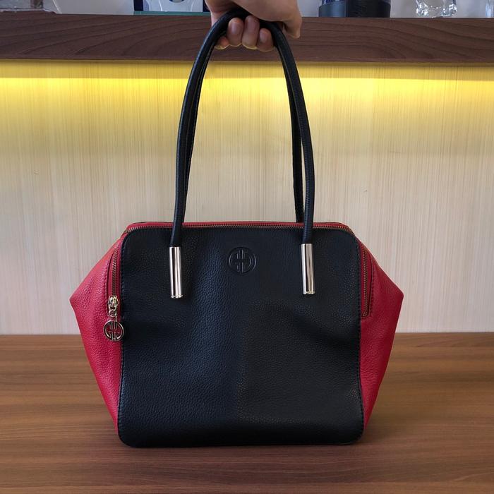 Tas Tangan Handbag Cewek / Wanita Hitam Merah Black Red Gobelini Gobellini Kulit Asli Genuine Leathe