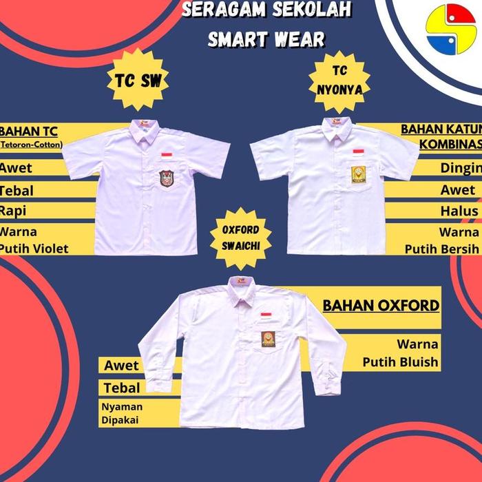 SERAGAM KEMEJA SEKOLAH PUTIH LENGAN PANJANG BAHAN TC NYONYA (UK: 1-7)