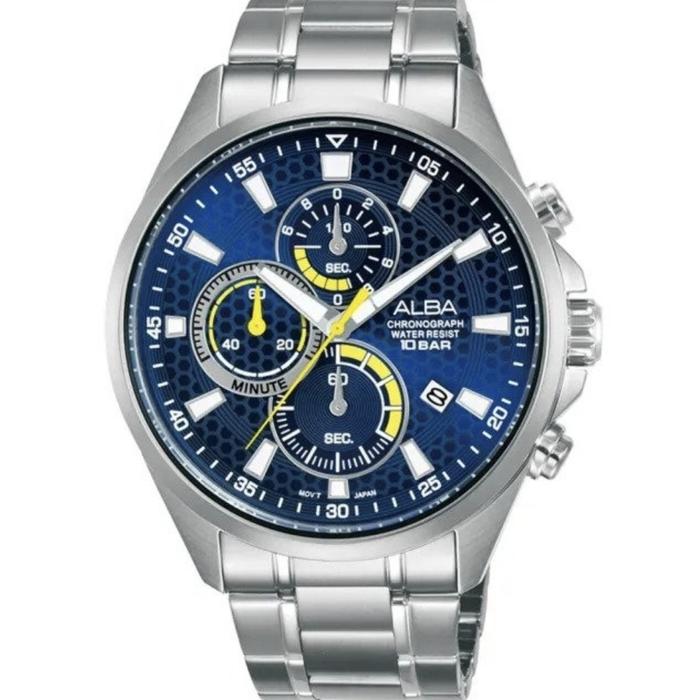 Jam Tangan Pria Alba AM3873X1 Chronograph Blue Dial Stainless Steel AM3873