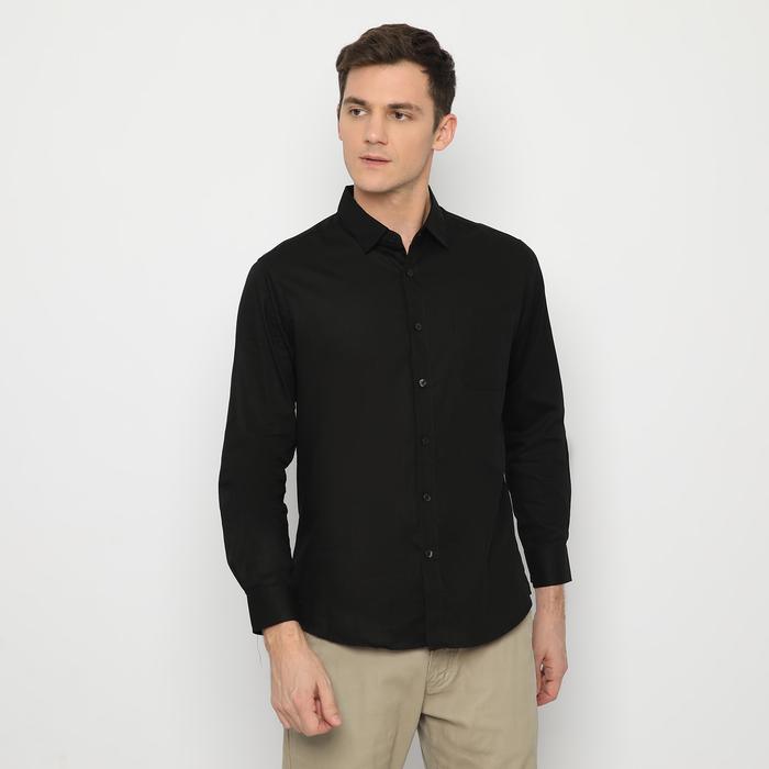 RanS & Co Kemeja Pria Basic Polos Regular fit Panjang Hitam 7000P