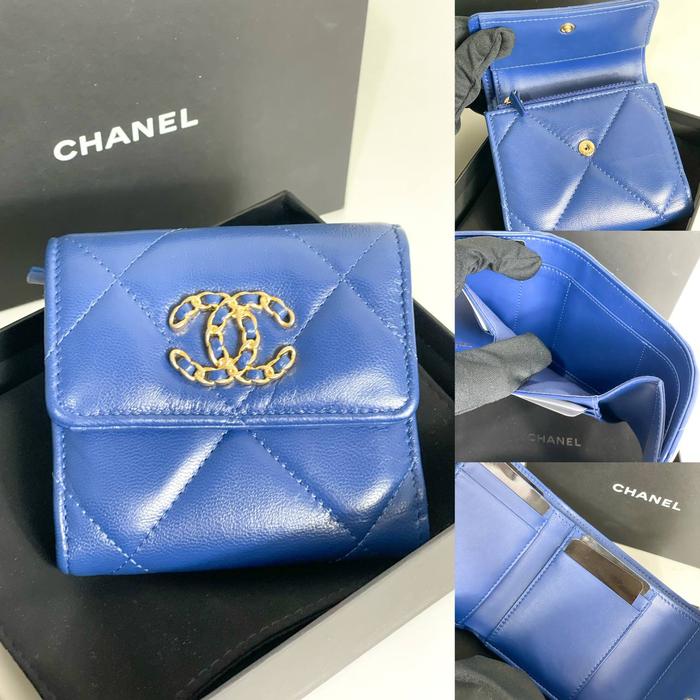 BNIB Chanel19 C19 Trifold Wallet Blue Electric BE GHW #29