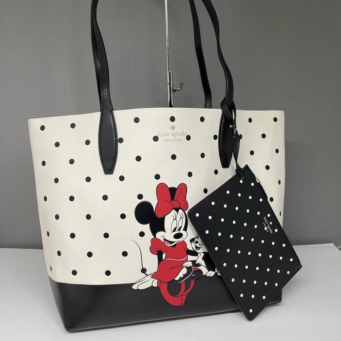 TAS KS X DISNEY MINNIE REVERSIBLE TOTE WHITE POLKADOT