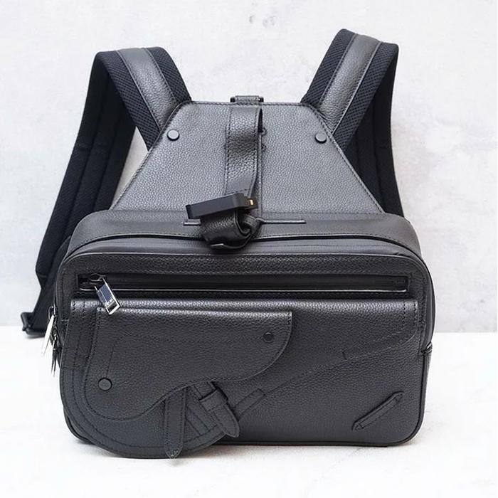 Dior Saddle Backpack in Black Grained Calfskin