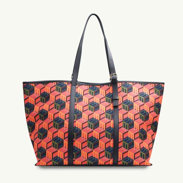 MCM Medium Cubic Monogram Shopper Tote Bag in Black Multicolor w/pouch