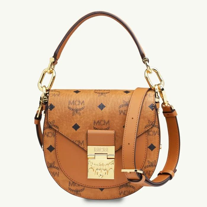 MCM Mini Patricia Round Crossbody Bag in Cognac with Top Handle