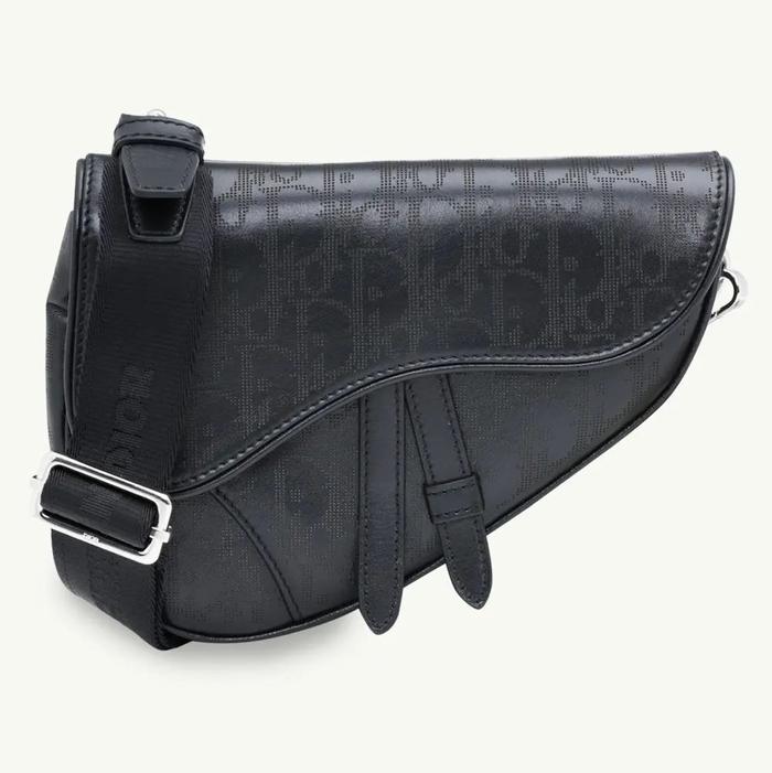 Dior Mini Oblique Saddle Crossbody Bag in Black Galaxy Leather