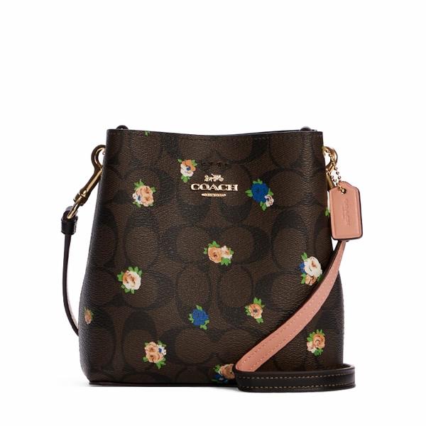 Coach C7270 Signature Vintage Rose Mini Town Bucket Bag Brown Black