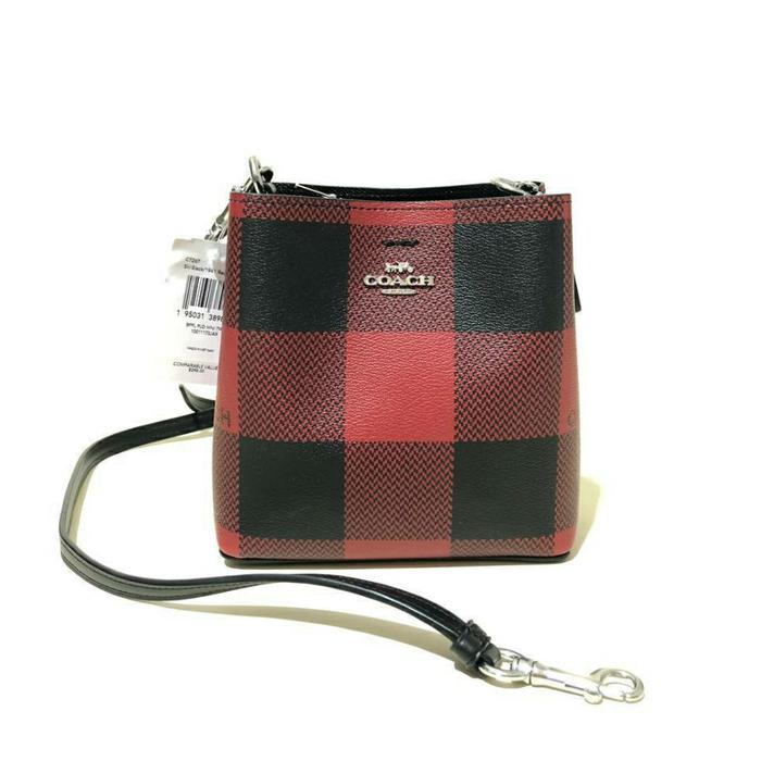 Coach C7267 Buffalo Plaid Mini Town Bucket Bag Red Multi