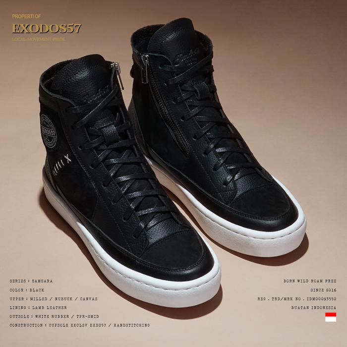 Sepatu Sneakers Kulit Pria Exodos57 Samsara Black White