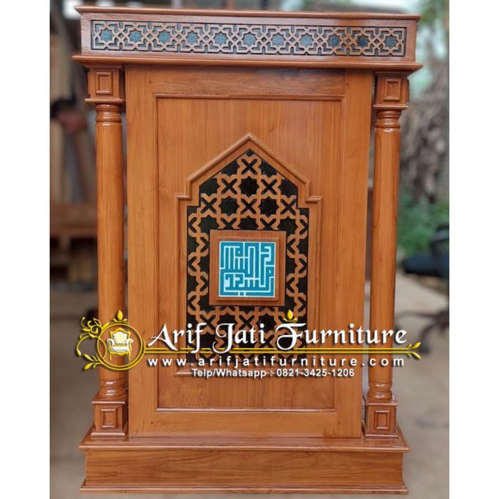 Mimbar Podium Masjid Kayu Jati Model Arabic Tanpa Dudukan