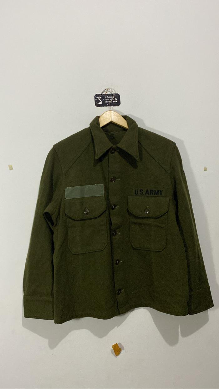 OG 108 Wool Shirt US Army Size Small Flat Button