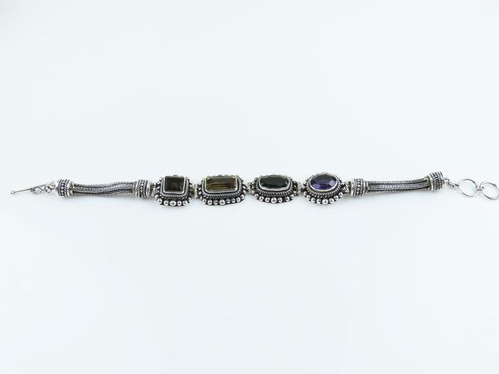 Gelang Perak 925 Permata Smoky quartz, Citrine, Green quartz, Amethyst