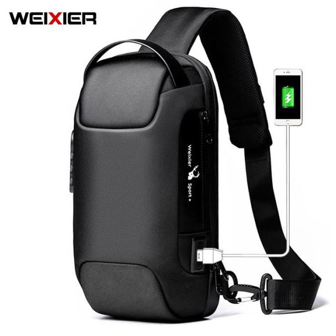 WEIXIER 9529 Tas Selempang Bahu Pria USB Charger Shoulder Bag Premium