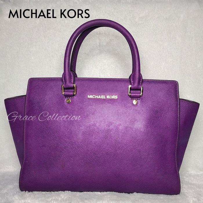 TAS WANITA BRANDED ORIGINAL - MK SELMA LARGE PURPLE HANDBAG