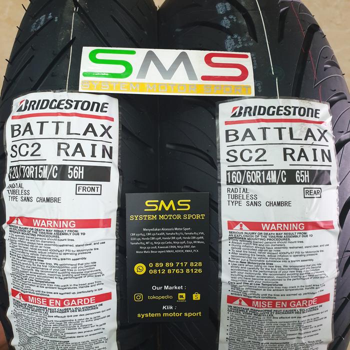 Paketan Ban battlax SC2 120 70 Ring 15 dan SC2 Rain 160 60 Ring 14