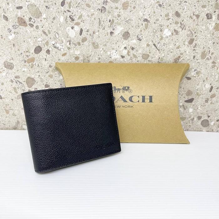 DOMPET COACH COWOK COMPACT ID BLACK PEBBLE