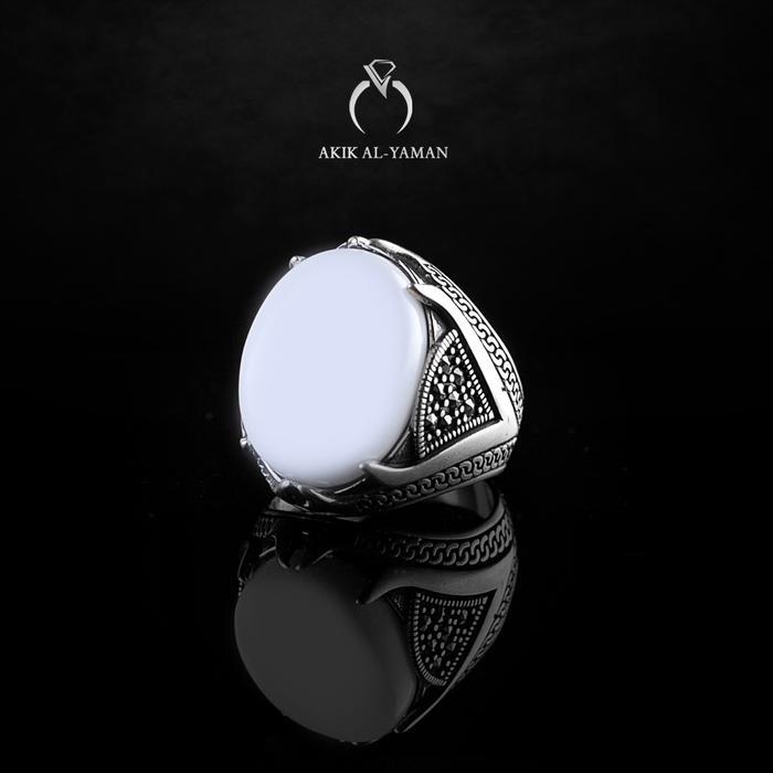 Cincin Batu akik Yaman Abyad dengan Ring Perak Original Yemen AKM02W