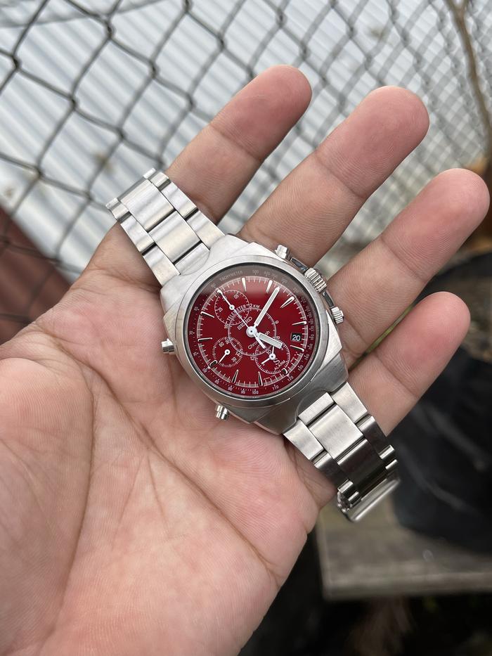 Jam Tangan Pria Seiko Sus Chronograph 7T32 Red Dial Japan Original