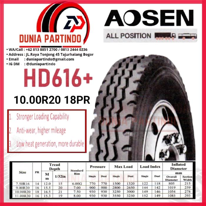 Ban Truk AOSEN HD616+ Uk 10.00R20 18PR , Chat Diskon Untuk Harga&Stok