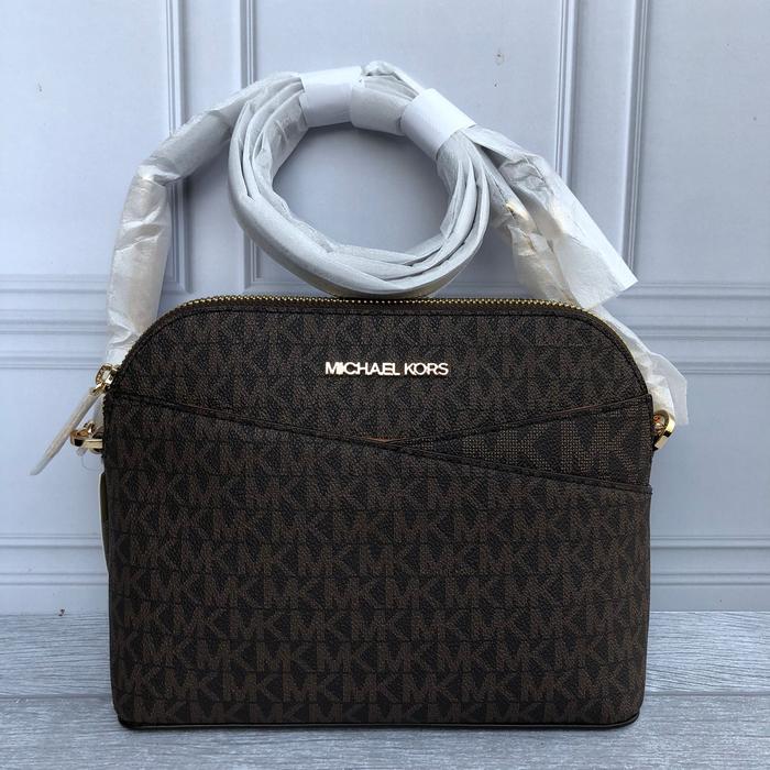 Tas Michael Kors Jet Set Travel Medium Dome Crossbody Bag Sign Brown