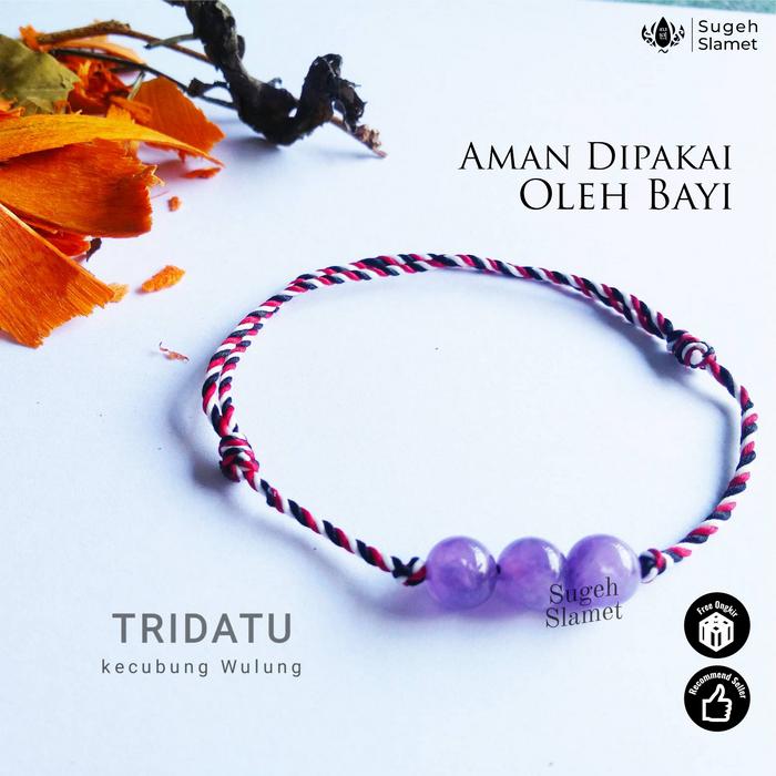 Gelang Tridatu batu kecubung wulung asli Bali Original ungu handmade