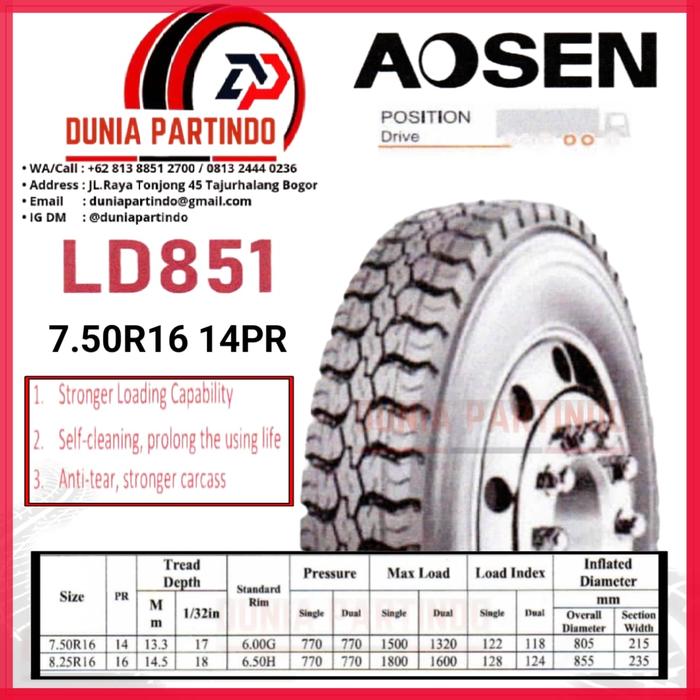 Ban Truk AOSEN LD851 Uk 7.50 R16 14PR , Chat Diskon Untuk Harga&Stok