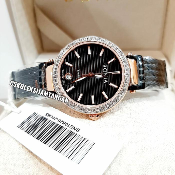 JAM TANGAN WANITA BONIA BNB10626-2032S SAPPHIRE BLACK ROSEGOLD ORIGINA