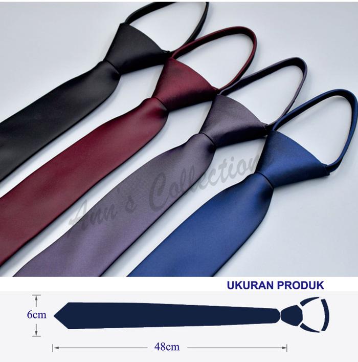 Dasi Pria Resleting Slim Monochrome Langsung Pakai High Quality Bahan Tenun Sutra Poliester Panjang 
