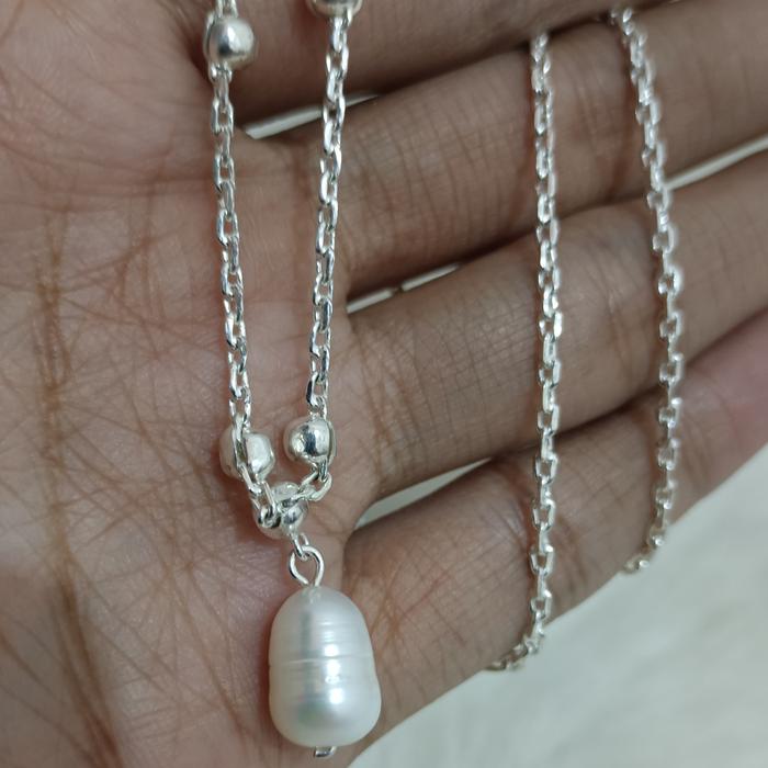 Kalung Nori bandul mutiara air tawar lapis perak