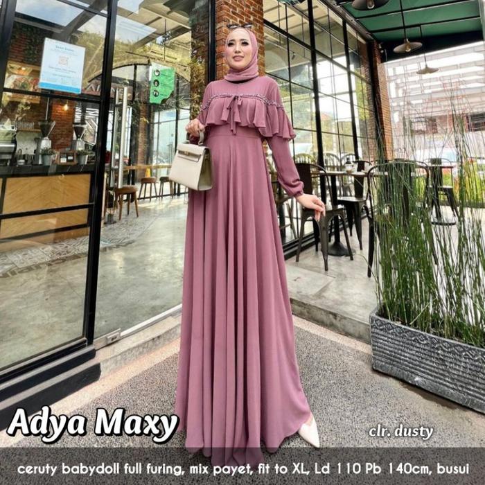 gamis ceruty babydoll polos dress kondangan muslim bw7999 adya maxy