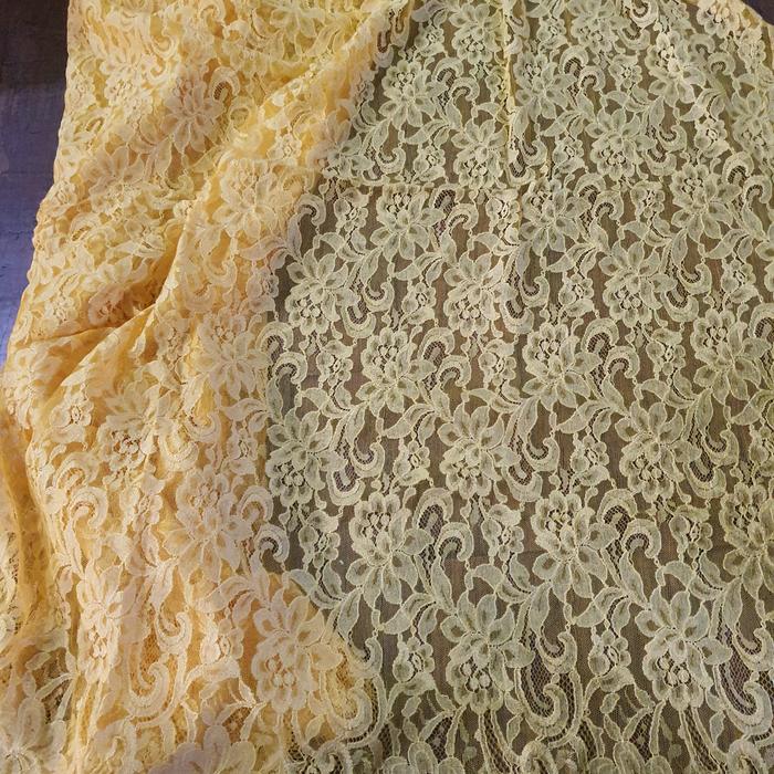 kain brokay/bahan brokat katun Perancis Original kuning bunga rapat uk.250cmx115cm