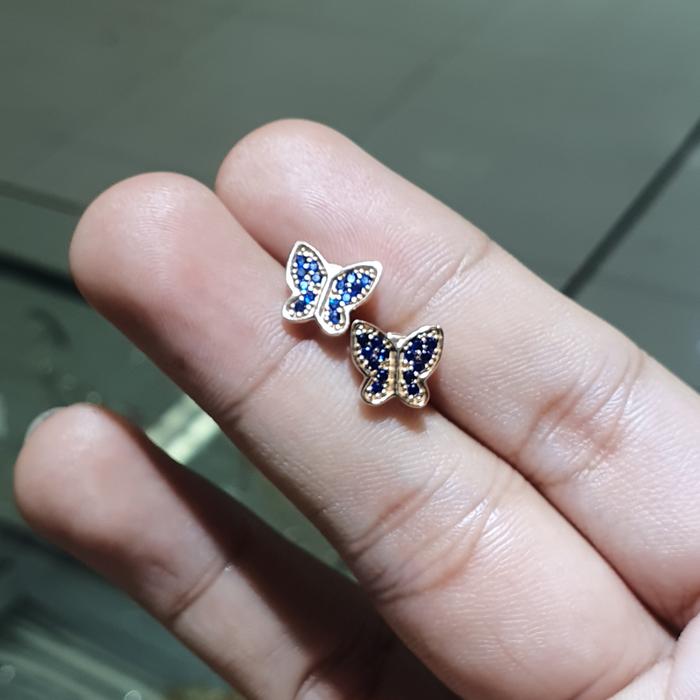 anting/giwang kupu kupu mata biru emas 750