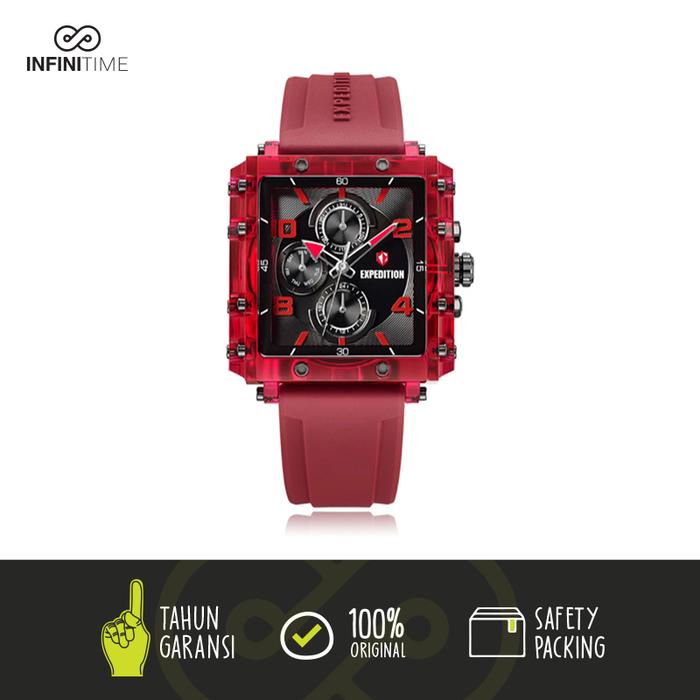 Jam Tangan Expedition E6808 / E 6808 Red Black Wanita Rubber