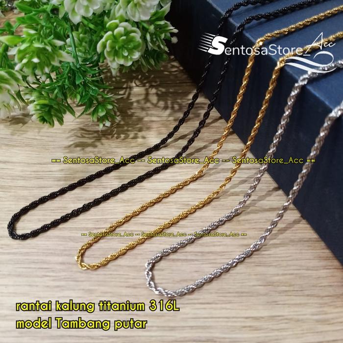 Rantai tali masker titanium 316L ular dan tambang putar gold silver Stainless