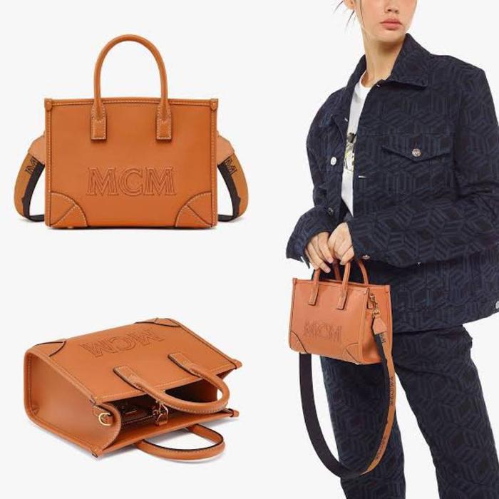 MCM mini Munchen Tote in spanish calf leather Cognag
