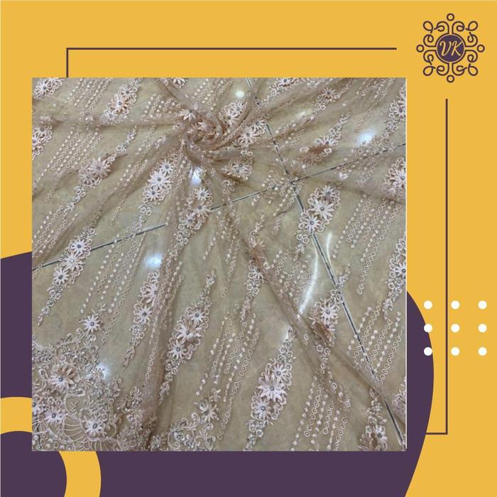 Kain Tulle 3D floral payet warna salem/Kain Brukat 3d payet