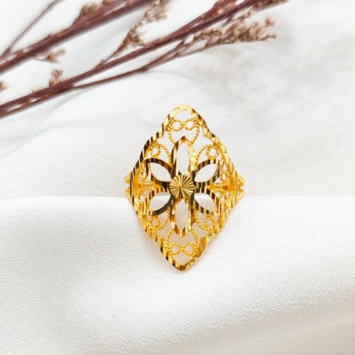 Cincin Line Emas asli model love permata putih