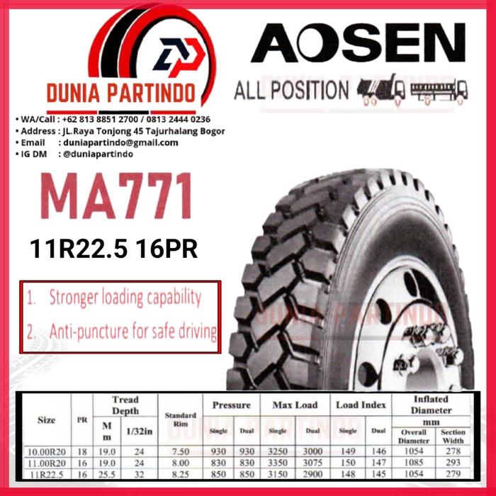 Ban Truk AOSEN MA771 Uk 11R22.5 16PR , Chat Diskon Untuk Harga&Stok