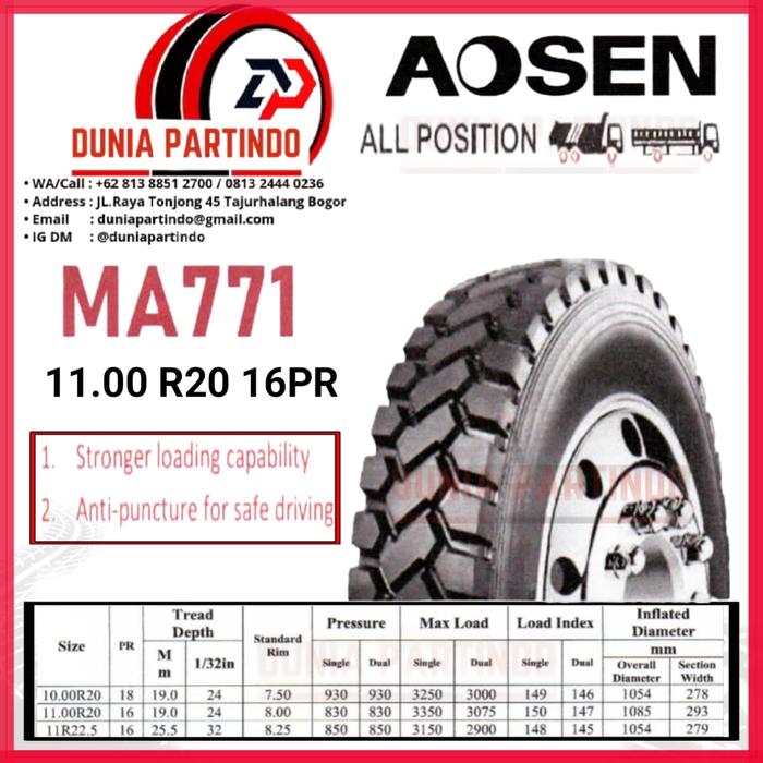 Ban Truk AOSEN MA771 Uk 11.00 R20 16PR , Chat Diskon Untuk Harga&Stok