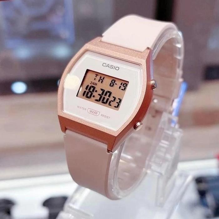 Jam tangan pria wanita digital casio LW-204-4A Rose Gold pink original