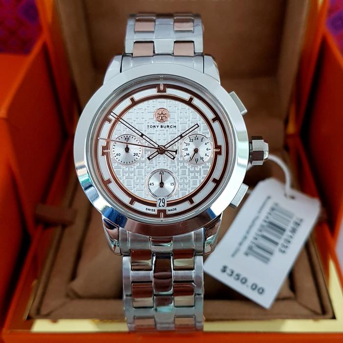 Jam Tangan Wanita Tory Burch Original TB1034 Stainless Combi Fullset