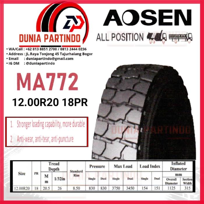 Ban Truk AOSEN MA772 Uk 12.00 R20 18PR , Chat Diskon Untuk Harga&Stok